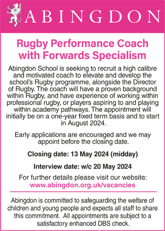 Abingdon School seek Rugby Performance Coach with Forwards Specialism
