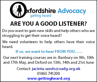 Are you a good listener? Could you help others to get their voices heard? Train to be a volunteer Advocate with Oxfordshire Advocacy