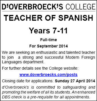 D'Overbroeck's College seeks Teacher of Spanish D'Overbroeck's College seeks Teacher of Spanish