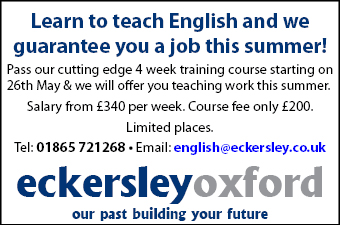 Eckersley Oxford: learn to teach English and we guarantee you a job this summer! Eckersley Oxford: learn to teach English and we guarantee you a job this summer!