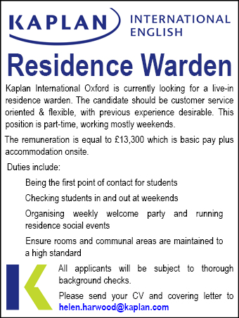 Kaplan International Oxford is currently looking for a live-in residence warden Kaplan International Oxford is currently looking for a live-in residence warden