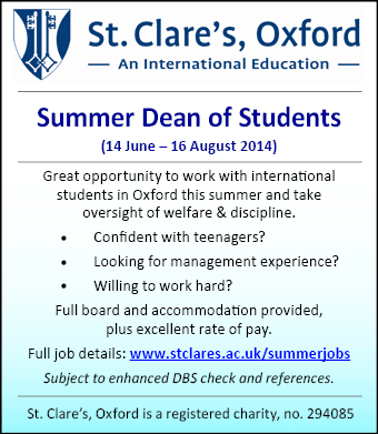 St Clare's Oxford seek Summer Dean of Students St Clare's Oxford seek Summer Dean of Students