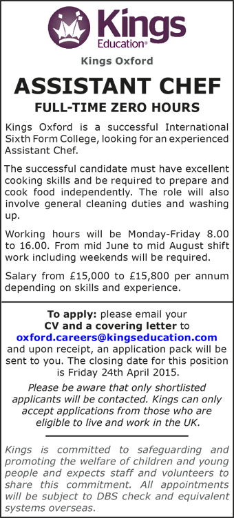 king 39 s education seek assistant chef excel freelance jobs