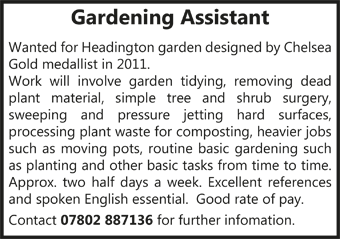 Gardening Assistant Wanted