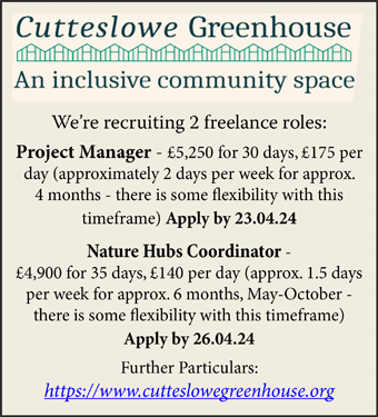 Cutteslowe Greenshouse is recruiting 2 freelance roles 