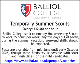 Balliol College seek Temporary Summer Scouts