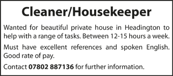 Cleaner / Housekeeper required for private house in Headington