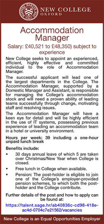 New College seek Accommodation Manager
