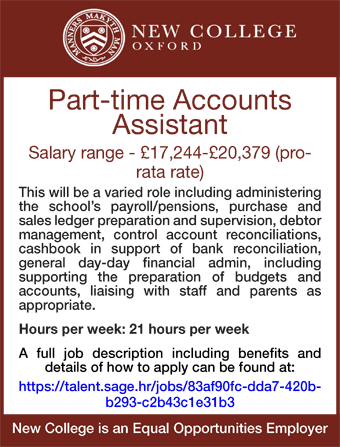 New College seek Part-time Accounts Assistant