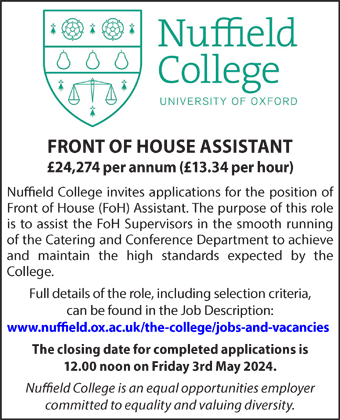 Nuffield College seek Front of House Assistant