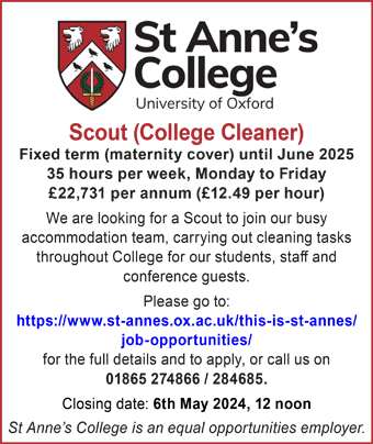 St Anneâ€™s College Oxford seeks Scout (College Cleaner)