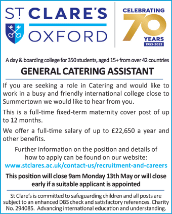 Join St Clare's Team as a General Catering Assistant