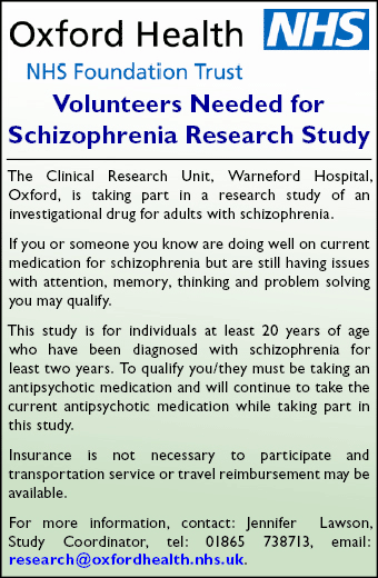 Volunteers needed for Schizophrenia research study Volunteers needed for Schizophrenia research study