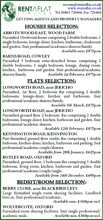 Daily Info, Oxford Houses & Flats: Rentaflat Properties to Let
