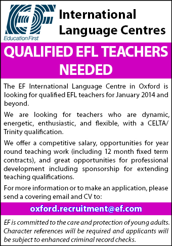 EF International Language Centres seek qualified, energetic EFL Teachers EF International Language Centres seek qualified, energetic EFL Teachers