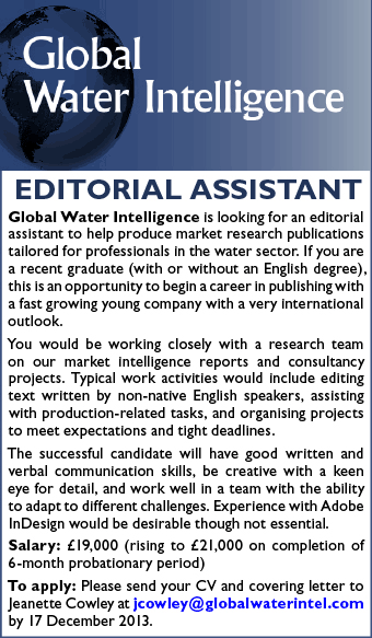 Global Water Intelligence seeks Editorial Assistant Global Water Intelligence seeks Editorial Assistant