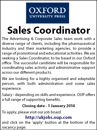Oxford University Press seeks a Sales Coordinator Oxford University Press seeks a Sales Coordinator