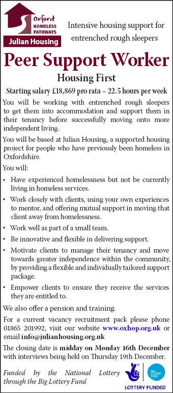 Oxford Homeless Pathways seeks a Peer Support Worker Oxford Homeless Pathways seeks a Peer Support Worker