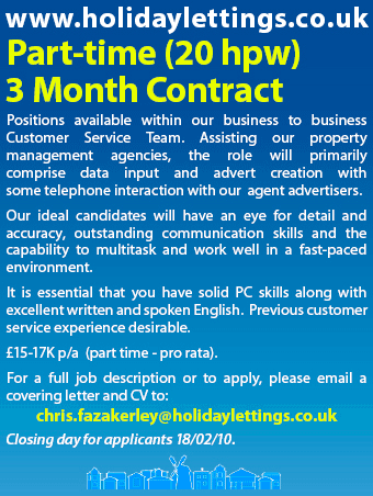 Part time Customer Service Positions at Holiday Lettings