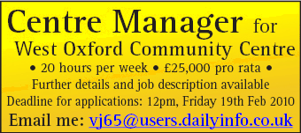 West Oxford Community Centre seekes Centre Manager; click for more details