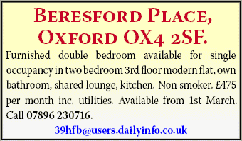 2 bed room to let in Beresford Place, Oxford.