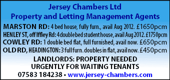 Jersey Chambers Letting Agents have Houses and Rooms available around East Oxford