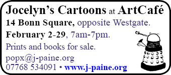 Jocelyn's Cartoons, the Art Cafe, Bonn Square, Oxford. Feb 2-29