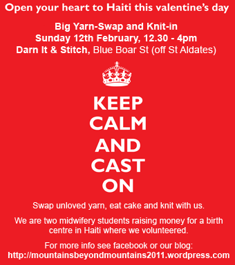 Keep Calm, Cast On and help fundraise for a birth centre in Haiti, Sun 12th Feb, at Darn It & Stitch