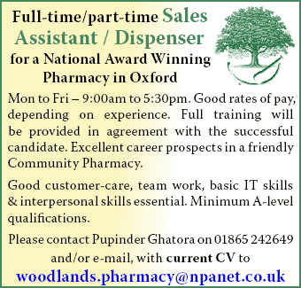 Woodlands Pharmacy seeks Sales Assistant/Dispenser
