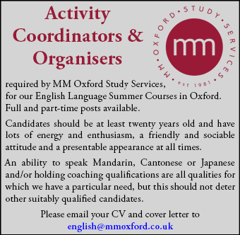 Full and part-time Activity Coordinators & Organisers required for EFL Summer Courses Full and part-time Activity Coordinators & Organisers required for EFL Summer Courses