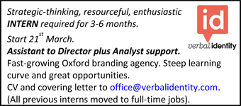 Fast-growing Oxford Branding Agency requires enthusiastic Intern, 3-6 months Fast-growing Oxford Branding Agency requires enthusiastic Intern, 3-6 months
