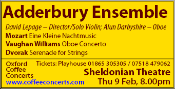 Adderbury Ensemble at the Sheldonian Theatre, 9 February at the Sheldonian Theatre.