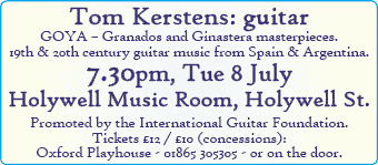 Daily Info, Oxford: Tom Kerstens, guitar, Tue 8 July at the Holywell