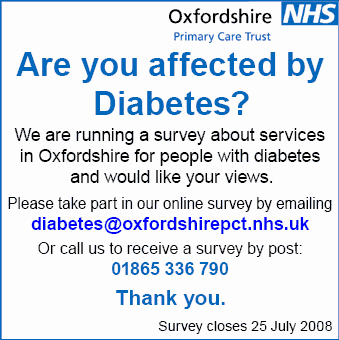 Daily Info, Oxford Volunteers: If you are affected by Diabetes please take part in a survey about services