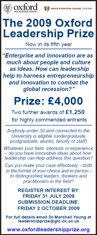 Daily Info, Oxford : The 2009 Oxford Leadership Prize