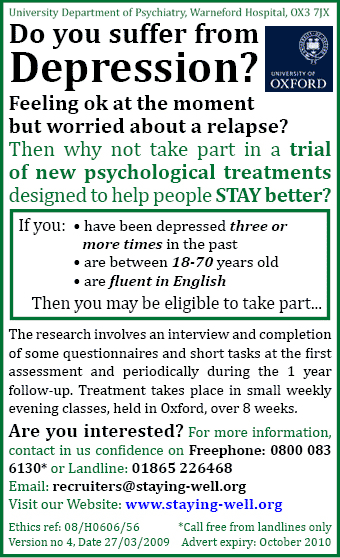 Daily Info, Oxford: Depression? New treatments - STAY better