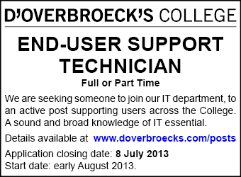 End-User Support Technician required Full or Part Time to join IT department at D’Overbroeck’s College End-User Support Technician required Full or Part Time to join IT department at D’Overbroeck’s College
