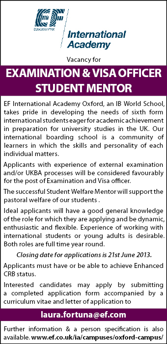 EF Language Academy seeks Examination & Visa officer Student Mentor EF Language Academy seeks Examination & Visa officer Student Mentor