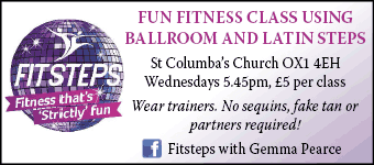 Fun fitness class using ballroom and latin steps. Wednesdays 5.45pm, St Columba's Church OX1 4EH