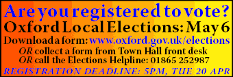 Register to vote! Oxford local elections, 6 May 2010