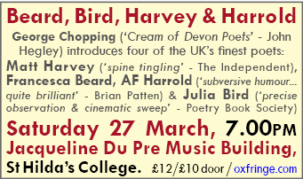 Beard, Bird, Harvery and Harrold, Oxfringe Poetry Show, Sat 27 March