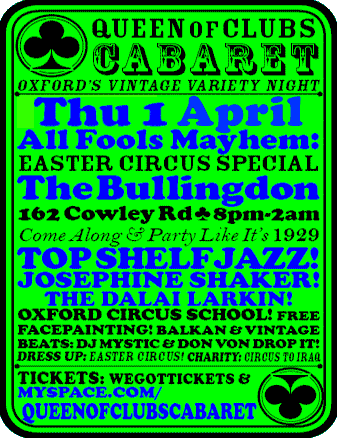 Queen of Clubs Easter Circus Cabaret, Thu April 1st