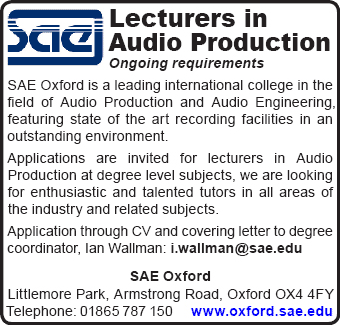 SAE: Lecturers required in Audio Production