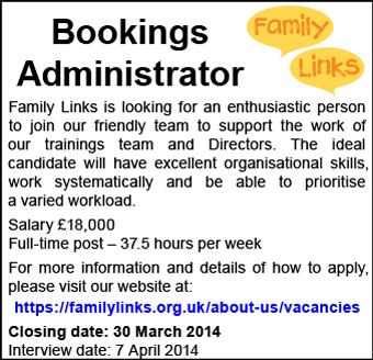 Family Links seeks a Bookings Administrator Family Links seeks a Bookings Administrator