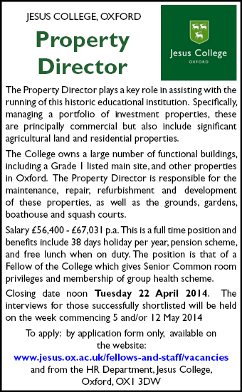 Jesus College seeks Property Director Jesus College seeks Property Director