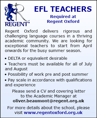 Regent Oxford require EFL Teachers Regent Oxford require EFL Teachers