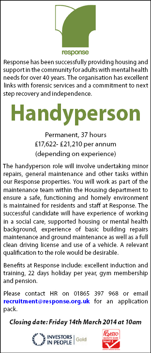 Response Organisation seeks Handyperson Response Organisation seeks Handyperson
