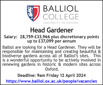 Balliol College seek Head Gardener