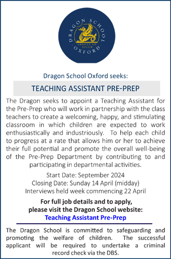 Dragon School seeks a Teaching Assistant Pre-Prep