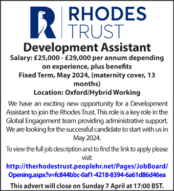 Rhodes Trust seek Development Assistant